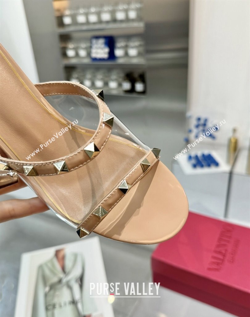 Valentino Rockstud PVC Wedge Slides Sandal 5/8.5cm with Clear Heel Beige 2024 VLS090302 (XL-240903079)