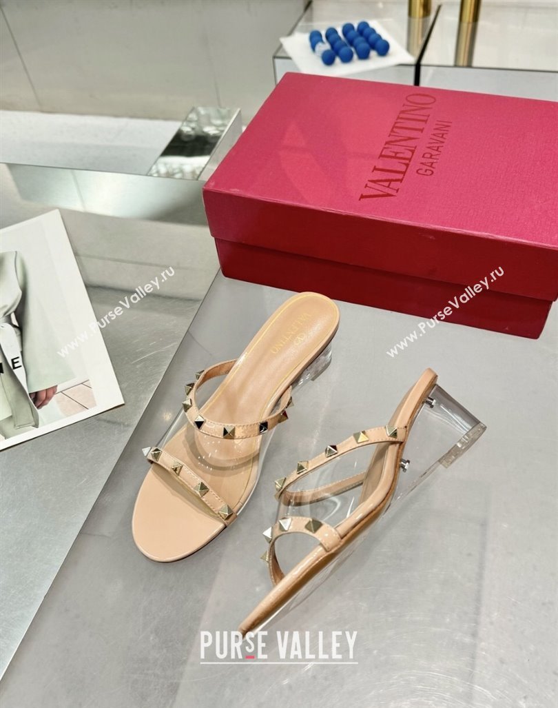 Valentino Rockstud PVC Wedge Slides Sandal 5/8.5cm with Clear Heel Beige 2024 VLS090302 (XL-240903079)