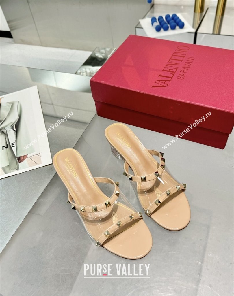 Valentino Rockstud PVC Wedge Slides Sandal 5/8.5cm with Clear Heel Beige 2024 VLS090302 (XL-240903079)