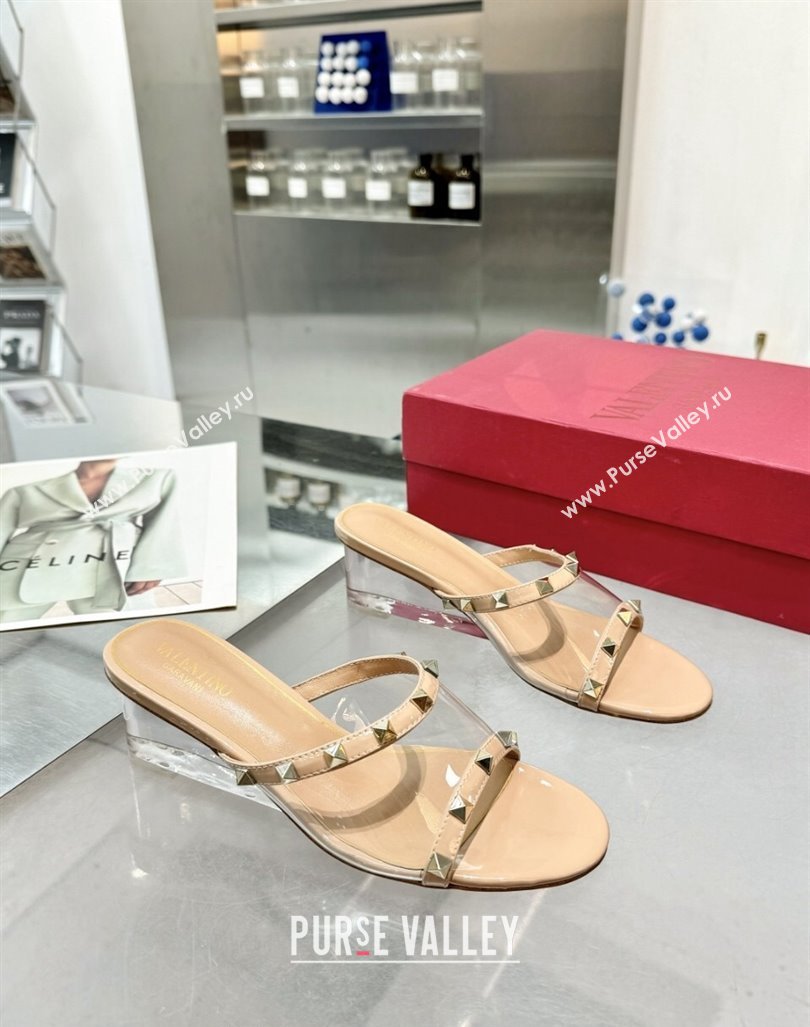 Valentino Rockstud PVC Wedge Slides Sandal 5/8.5cm with Clear Heel Beige 2024 VLS090302 (XL-240903079)