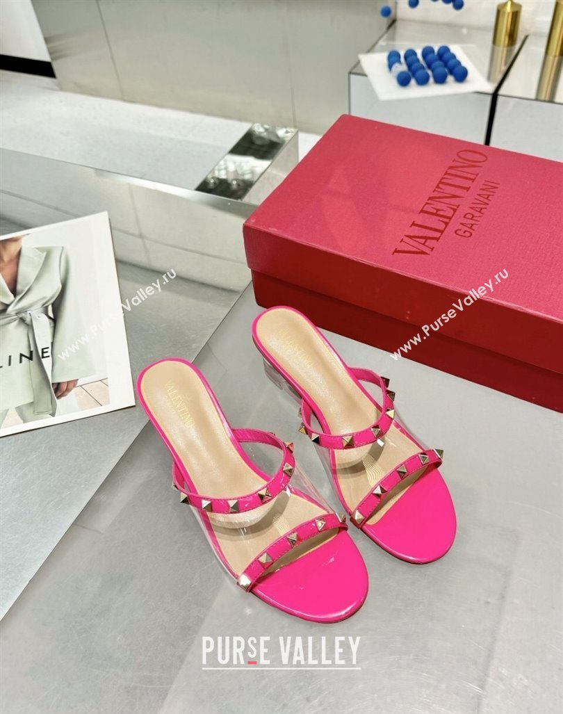 Valentino Rockstud PVC Wedge Slides Sandal 5/8.5cm with Clear Heel Pink 2024 VLS090302 (XL-240903081)