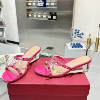 Valentino Rockstud PVC Wedge Slides Sandal 5/8.5cm with Clear Heel Pink 2024 VLS090302 (XL-240903081)