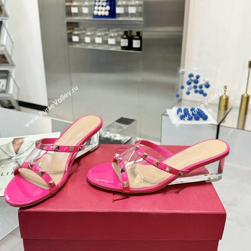 Valentino Rockstud PVC Wedge Slides Sandal 5/8.5cm with Clear Heel Pink 2024 VLS090302 (XL-240903081)