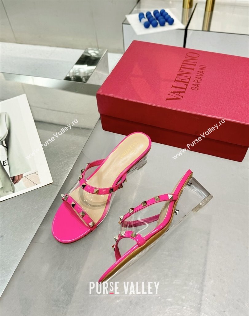 Valentino Rockstud PVC Wedge Slides Sandal 5/8.5cm with Clear Heel Pink 2024 VLS090302 (XL-240903081)