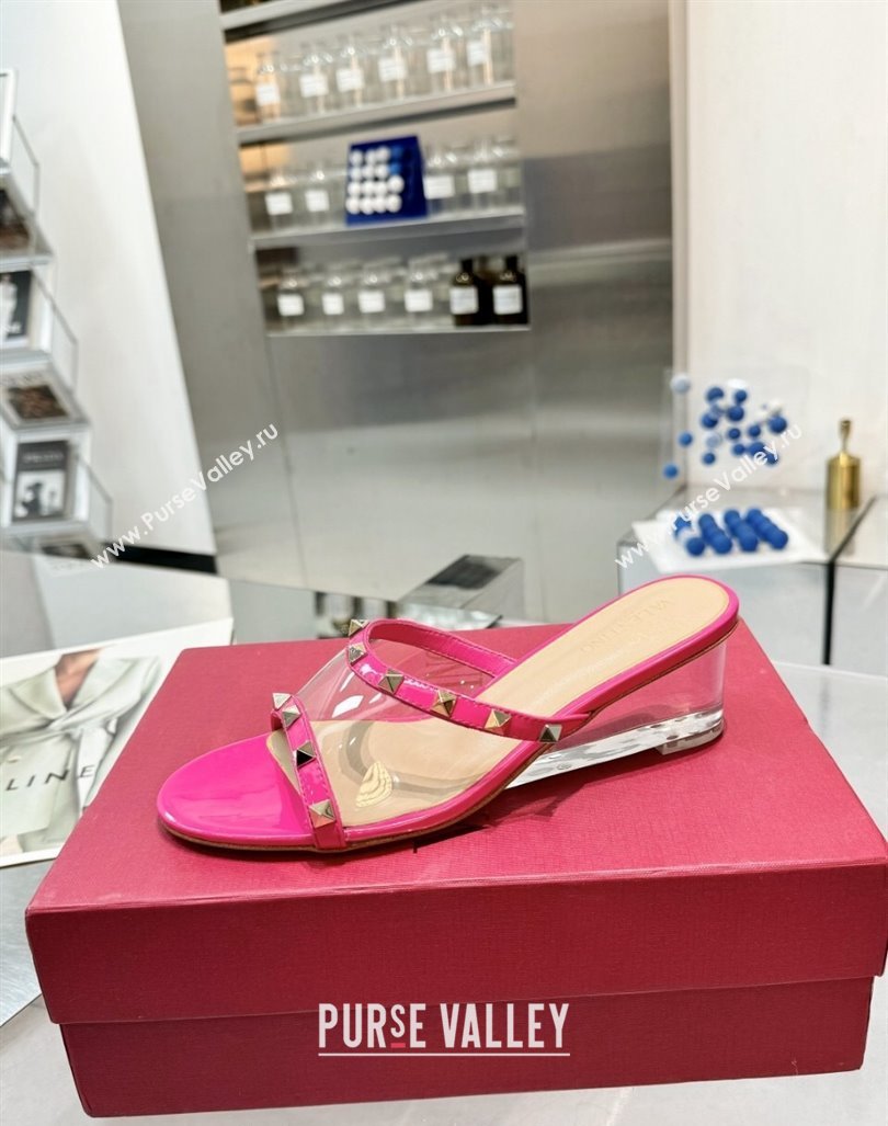 Valentino Rockstud PVC Wedge Slides Sandal 5/8.5cm with Clear Heel Pink 2024 VLS090302 (XL-240903081)