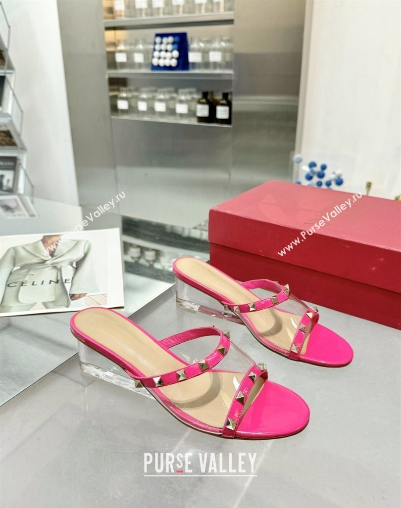 Valentino Rockstud PVC Wedge Slides Sandal 5/8.5cm with Clear Heel Pink 2024 VLS090302 (XL-240903081)