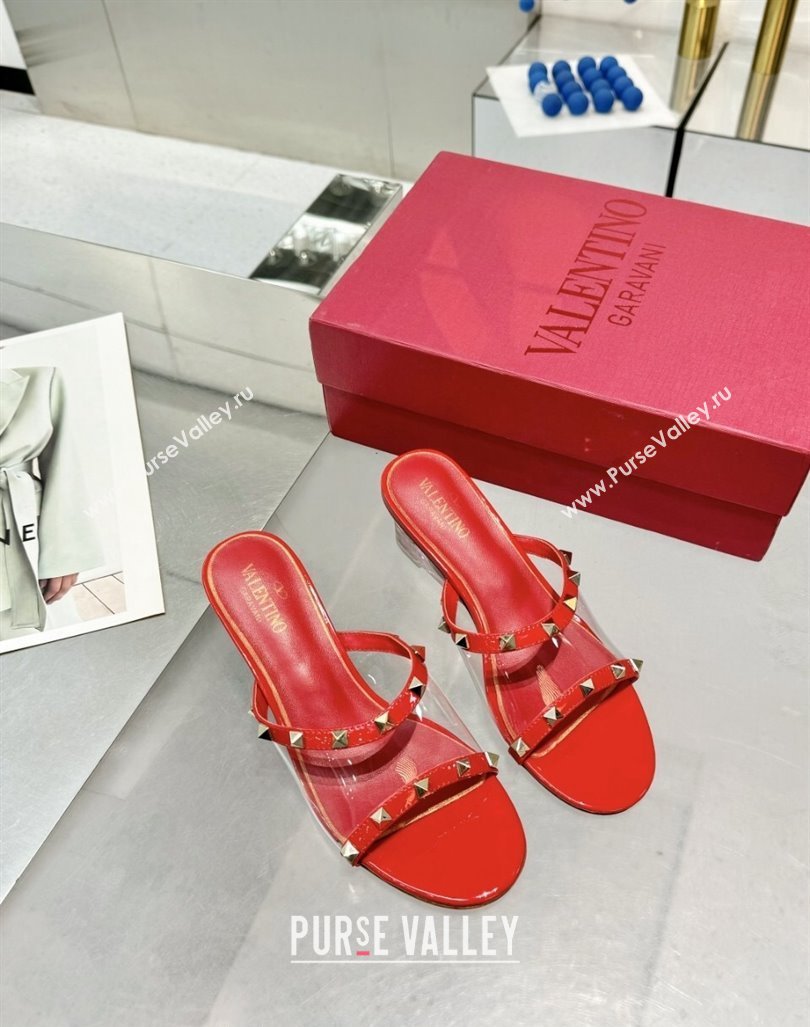 Valentino Rockstud PVC Wedge Slides Sandal 5/8.5cm with Clear Heel Red 2024 VLS090302 (XL-240903082)