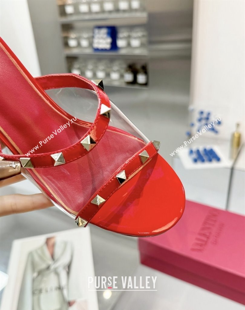 Valentino Rockstud PVC Wedge Slides Sandal 5/8.5cm with Clear Heel Red 2024 VLS090302 (XL-240903082)