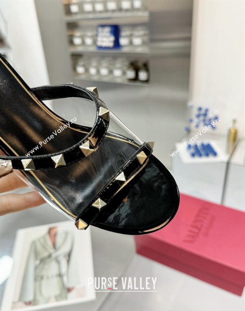 Valentino Rockstud PVC Wedge Slides Sandal 5/8.5cm with Clear Heel Black 2024 VLS090302 (XL-240903083)