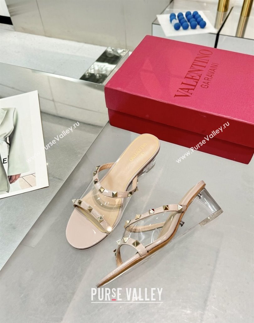 Valentino Rockstud PVC Wedge Slides Sandal 5/8.5cm with Clear Heel Nude 2024 VLS090302 (XL-240903084)