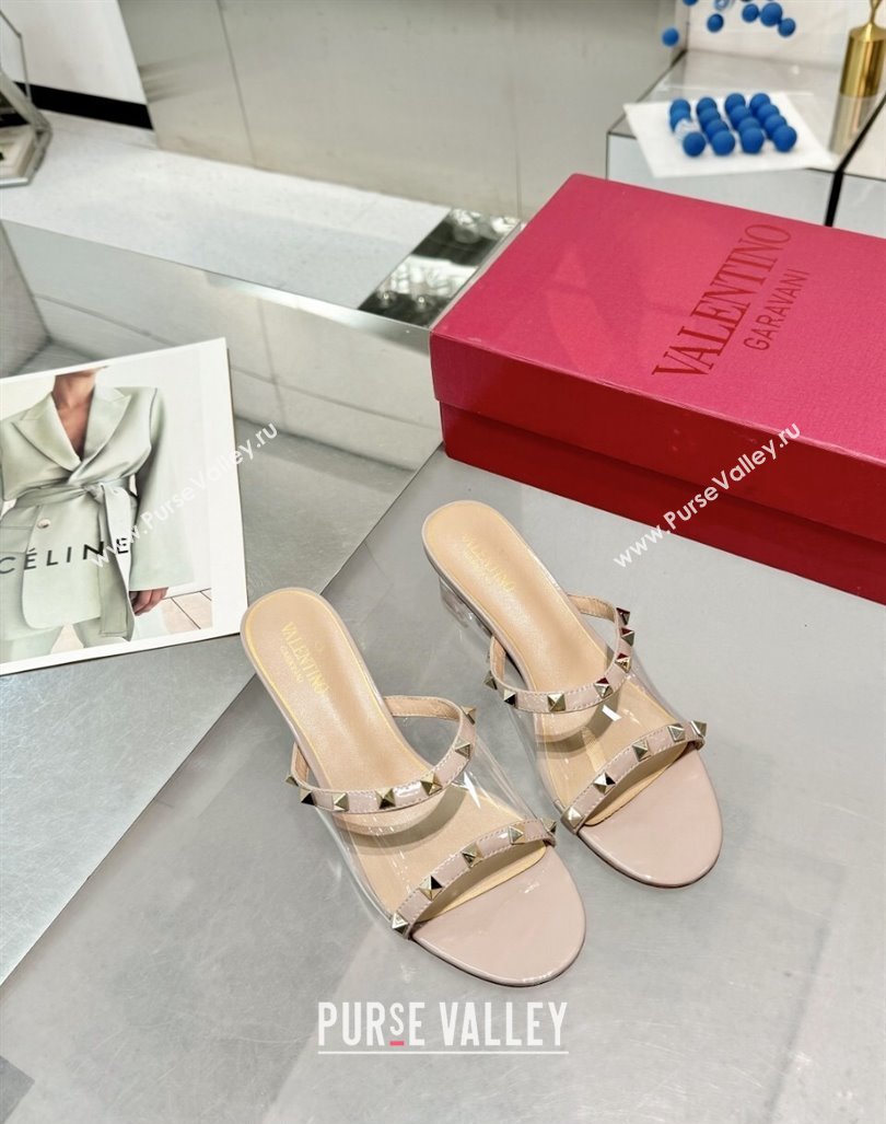 Valentino Rockstud PVC Wedge Slides Sandal 5/8.5cm with Clear Heel Nude 2024 VLS090302 (XL-240903084)