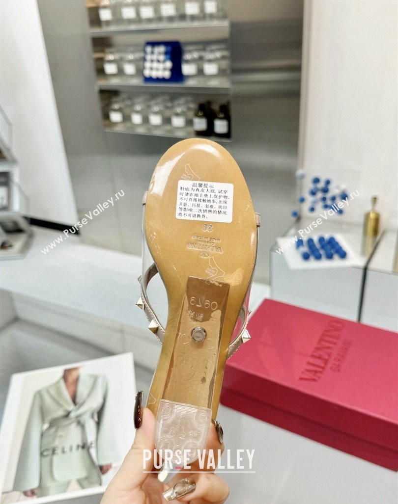 Valentino Rockstud PVC Wedge Slides Sandal 5/8.5cm with Clear Heel Nude 2024 VLS090302 (XL-240903084)