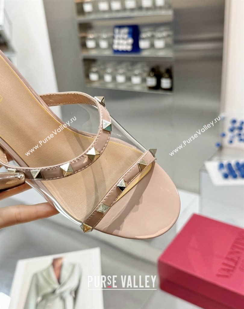 Valentino Rockstud PVC Wedge Slides Sandal 5/8.5cm with Clear Heel Nude 2024 VLS090302 (XL-240903084)