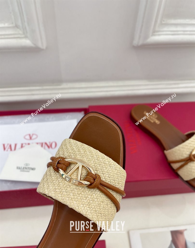 Valentino The Bold Edition VLogo Raffia Straw Flat Slides Sandal Brown 2024 VLS090303 (MD-240903089)