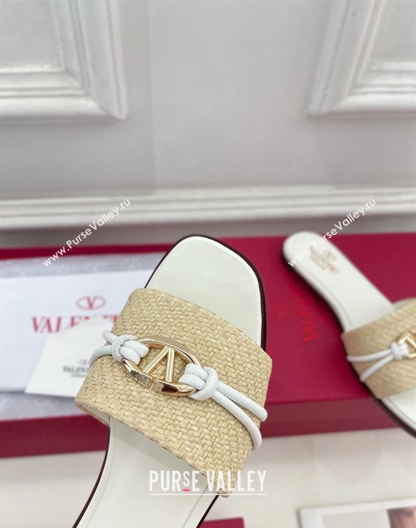 Valentino The Bold Edition VLogo Raffia Straw Flat Slides Sandal White 2024 VLS090303 (MD-240903090)