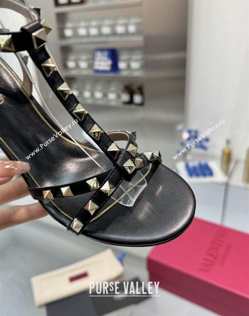 Valentino Rockstud Nappa Leather Wedge Sandals 8.5cm with Clear Heel Black 2024 VLS090301 (XL-240903069)