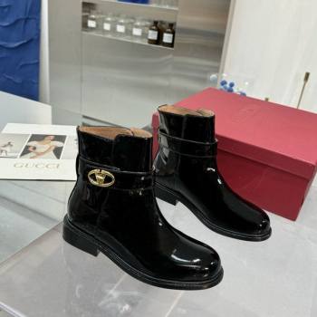Valentino VLogo Locker Patent Leather Ankle Boots 3cm Heel Black 2024 (XL-241009013)
