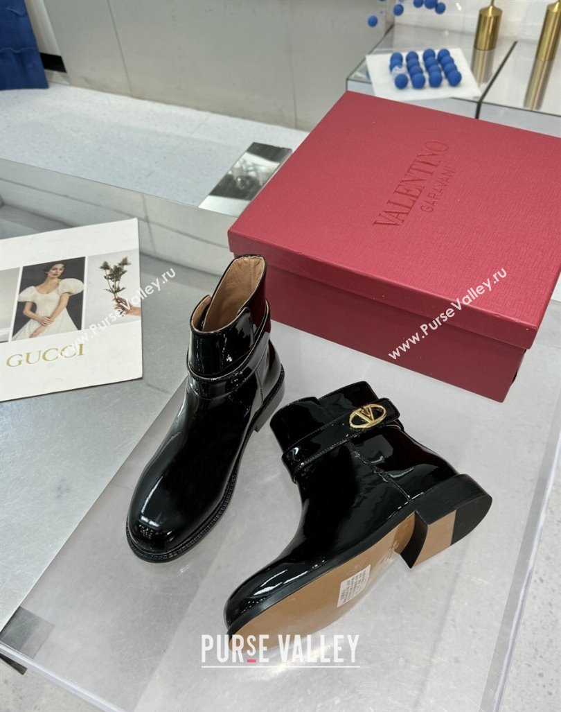 Valentino VLogo Locker Patent Leather Ankle Boots 3cm Heel Black 2024 (XL-241009013)