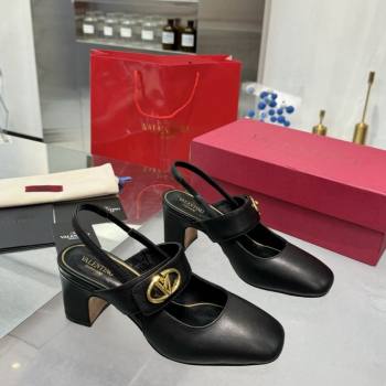 Valentino VLogo Locker Mary-Janes Slingback Pumps 6cm in Calfskin Leather Black 2024 (XL-241009025)
