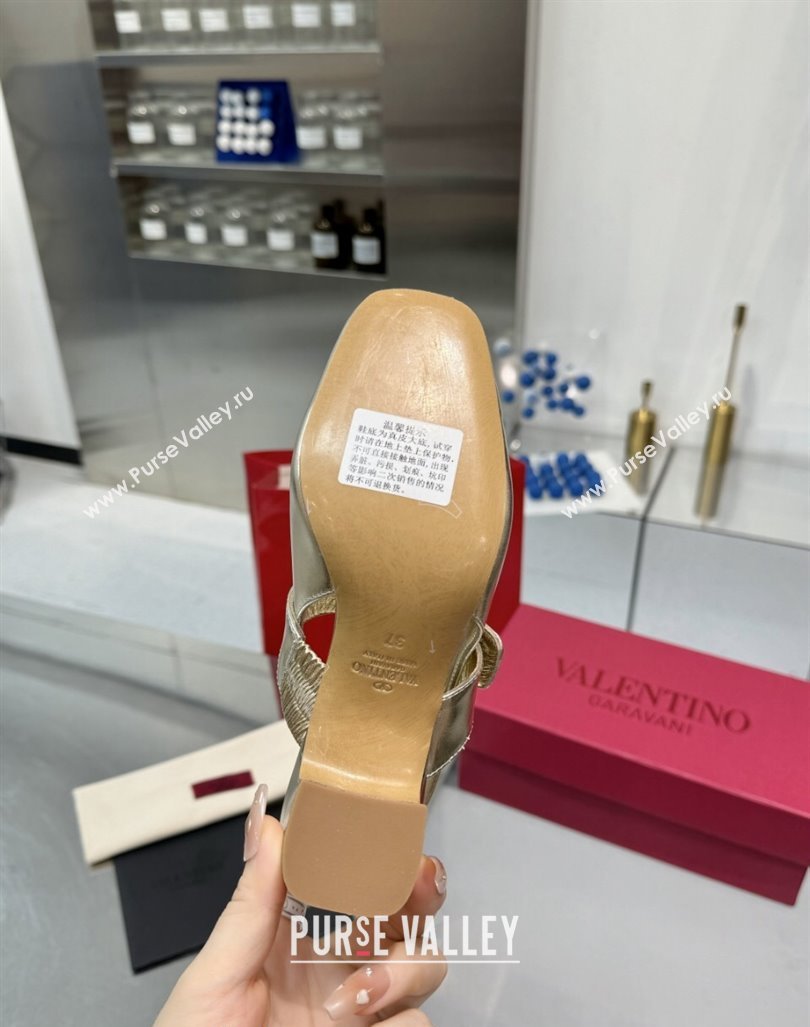 Valentino VLogo Locker Mary-Janes Slingback Pumps 6cm in Calfskin Leather Gold 2024 (XL-241009026)