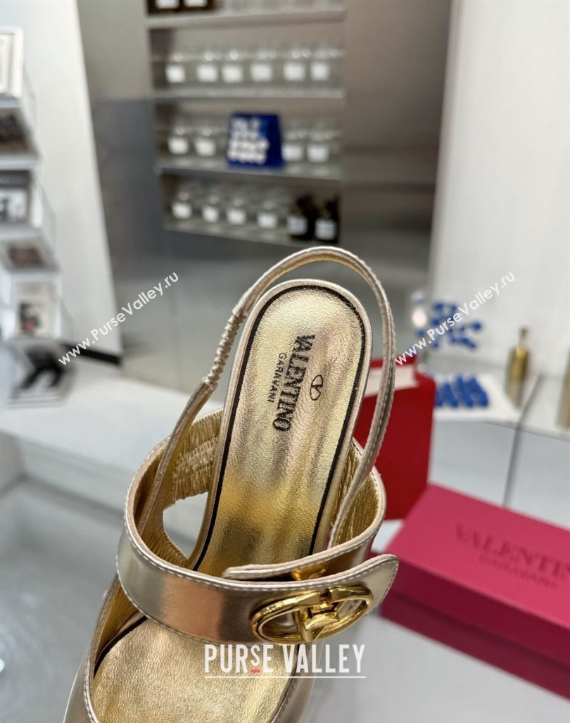 Valentino VLogo Locker Mary-Janes Slingback Pumps 6cm in Calfskin Leather Gold 2024 (XL-241009026)