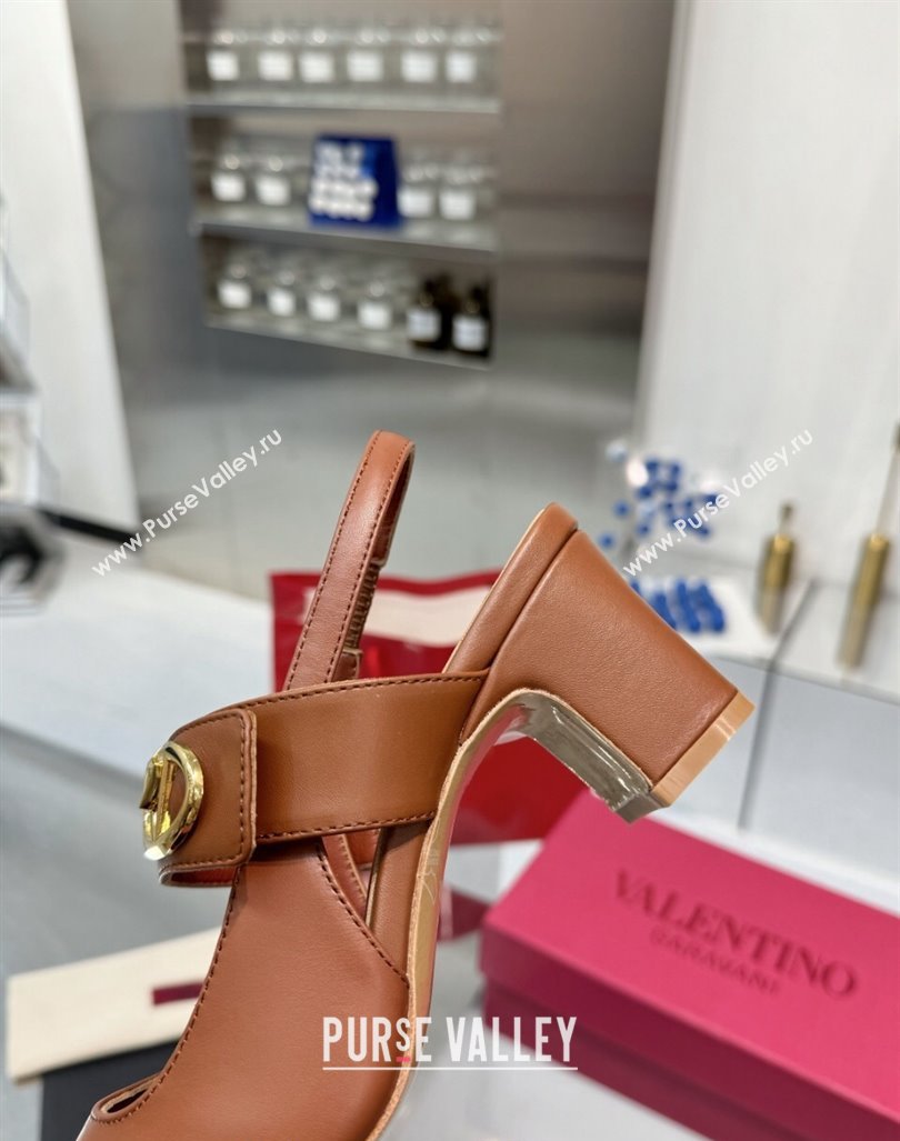 Valentino VLogo Locker Mary-Janes Slingback Pumps 6cm in Calfskin Leather Brown 2024 (XL-241009027)