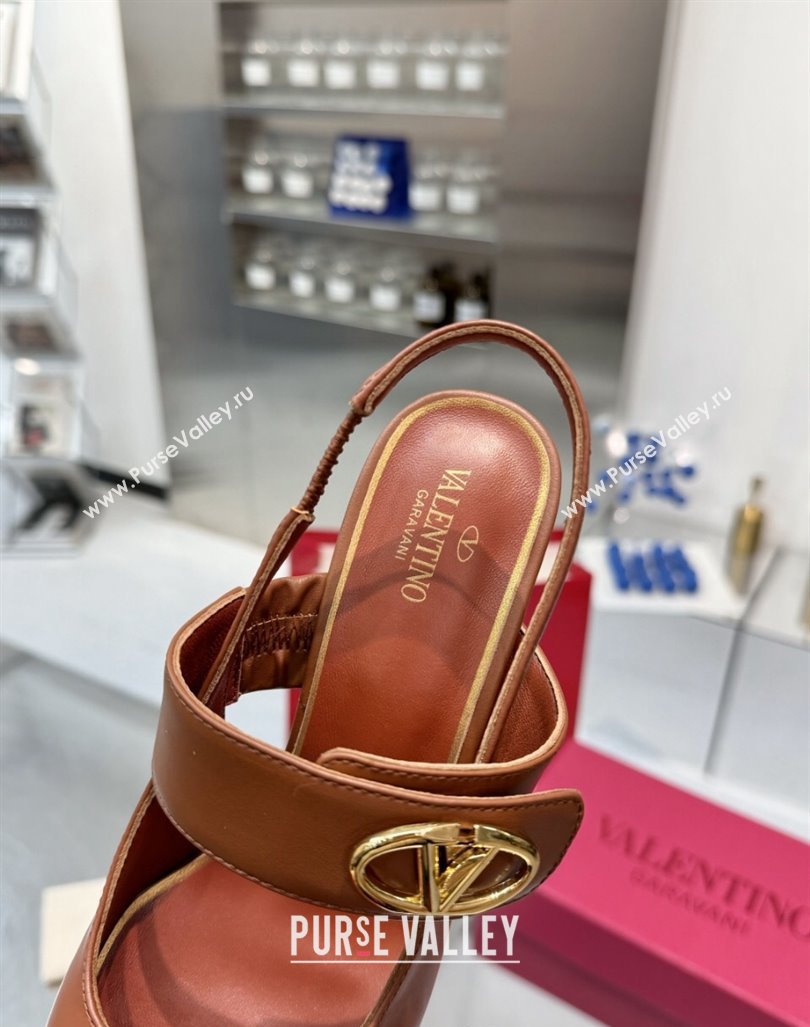 Valentino VLogo Locker Mary-Janes Slingback Pumps 6cm in Calfskin Leather Brown 2024 (XL-241009027)