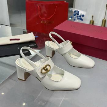 Valentino VLogo Locker Mary-Janes Slingback Pumps 6cm in Calfskin Leather White 2024 (XL-241009028)