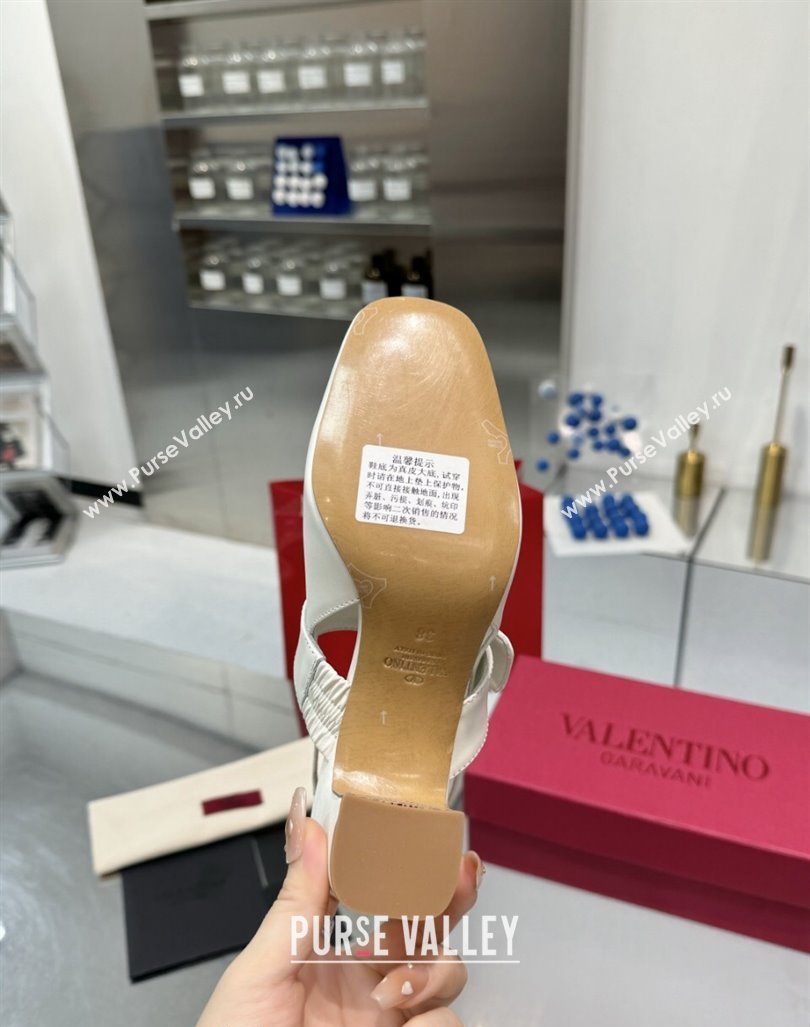 Valentino VLogo Locker Mary-Janes Slingback Pumps 6cm in Calfskin Leather White 2024 (XL-241009028)