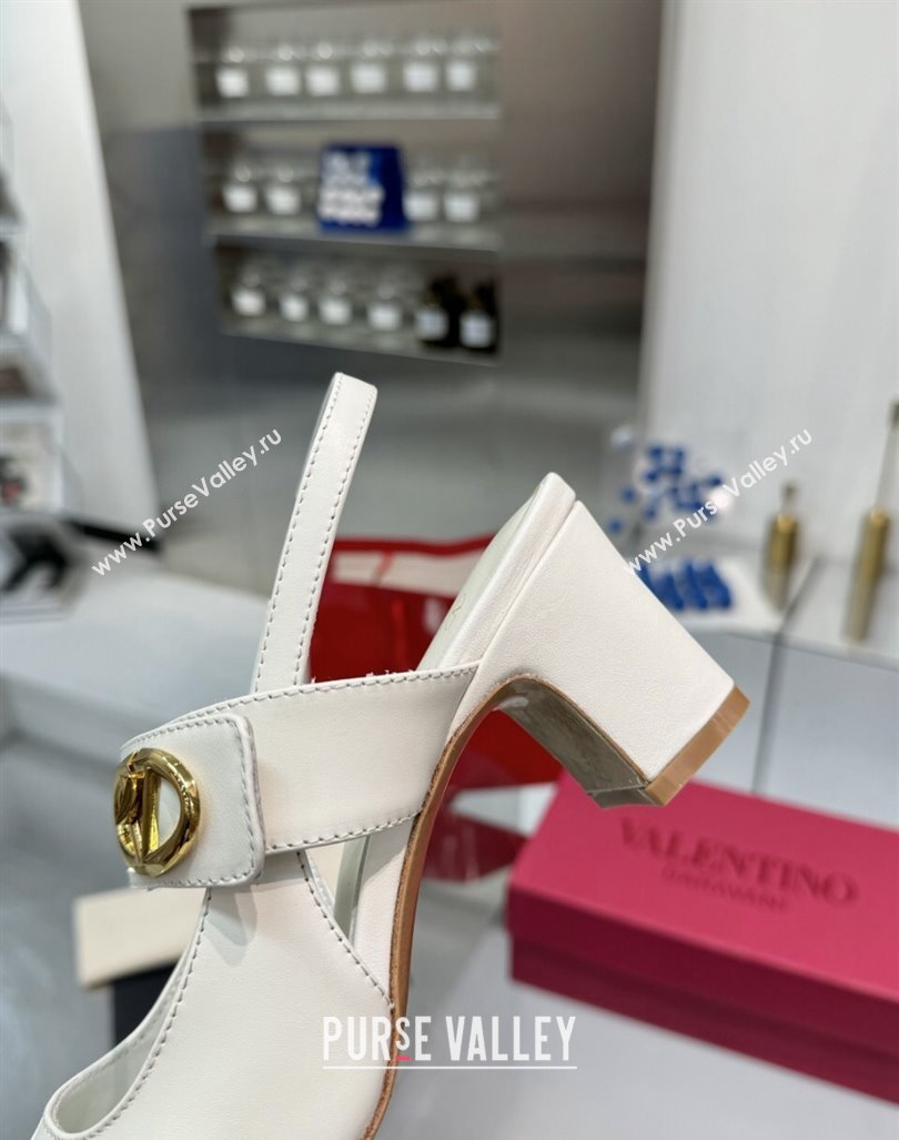 Valentino VLogo Locker Mary-Janes Slingback Pumps 6cm in Calfskin Leather White 2024 (XL-241009028)