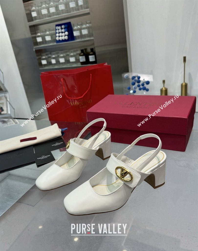 Valentino VLogo Locker Mary-Janes Slingback Pumps 6cm in Calfskin Leather White 2024 (XL-241009028)