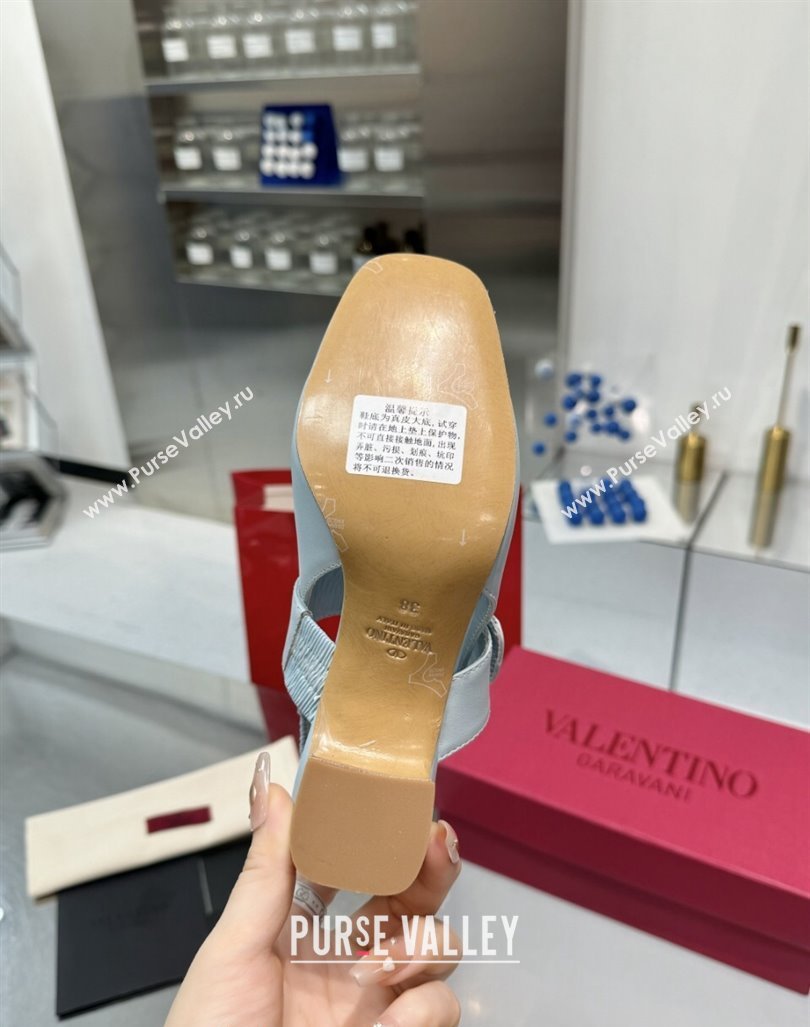 Valentino VLogo Locker Mary-Janes Slingback Pumps 6cm in Calfskin Leather Light Blue 2024 (XL-241009029)