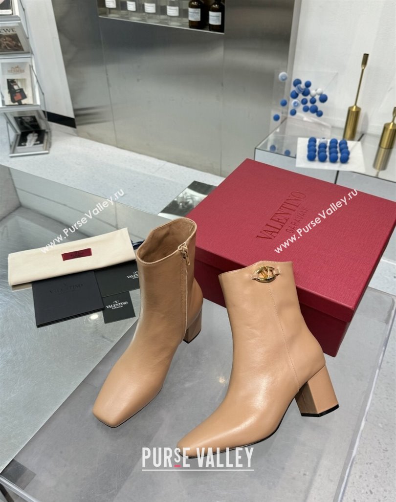 Valentino VLogo The Bold Edition Calfskin Ankle Boots 6cm Heel Beige 2024 (XL-241009004)