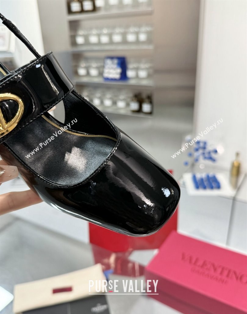 Valentino VLogo Locker Mary-Janes Slingback Pumps 6cm in Patent Leather Black 2024 (XL-241009031)