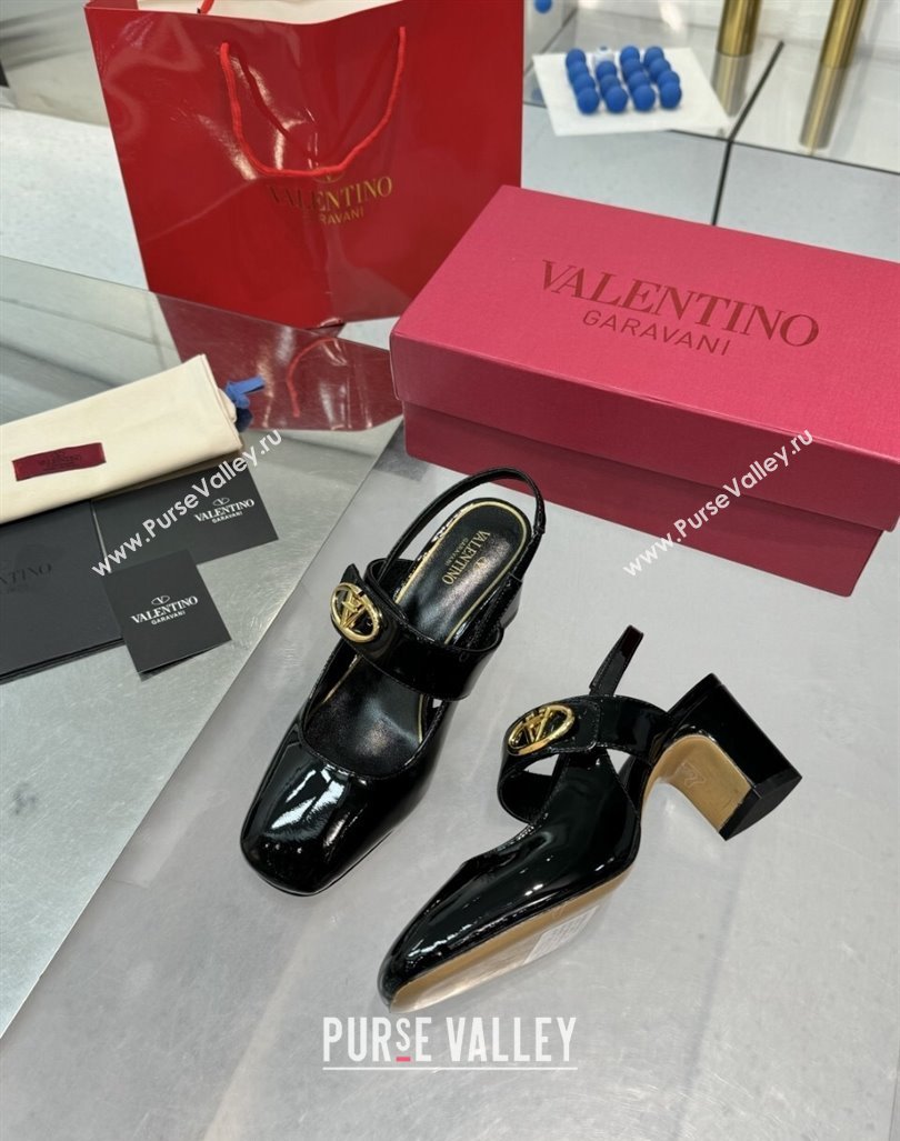 Valentino VLogo Locker Mary-Janes Slingback Pumps 6cm in Patent Leather Black 2024 (XL-241009031)