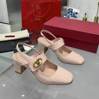 Valentino VLogo Locker Mary-Janes Slingback Pumps 6cm in Patent Leather Light Pink 2024 (XL-241009032)