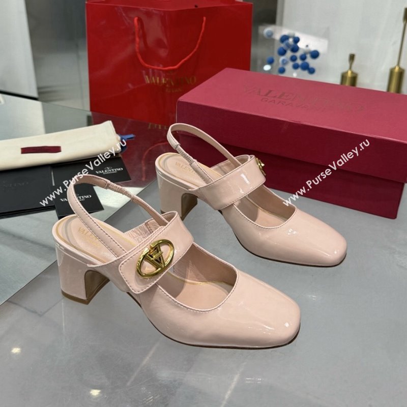 Valentino VLogo Locker Mary-Janes Slingback Pumps 6cm in Patent Leather Light Pink 2024 (XL-241009032)