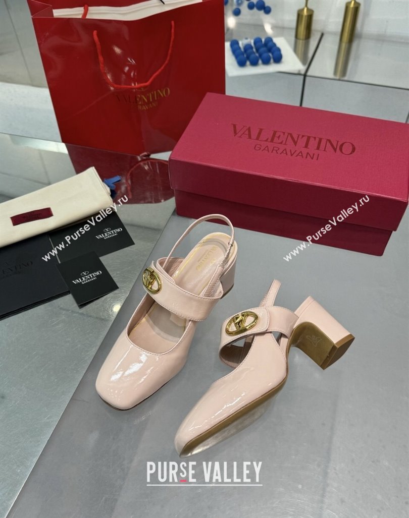 Valentino VLogo Locker Mary-Janes Slingback Pumps 6cm in Patent Leather Light Pink 2024 (XL-241009032)