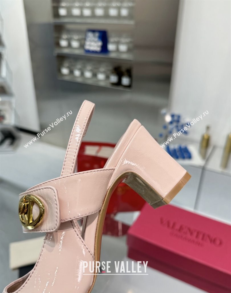 Valentino VLogo Locker Mary-Janes Slingback Pumps 6cm in Patent Leather Light Pink 2024 (XL-241009032)