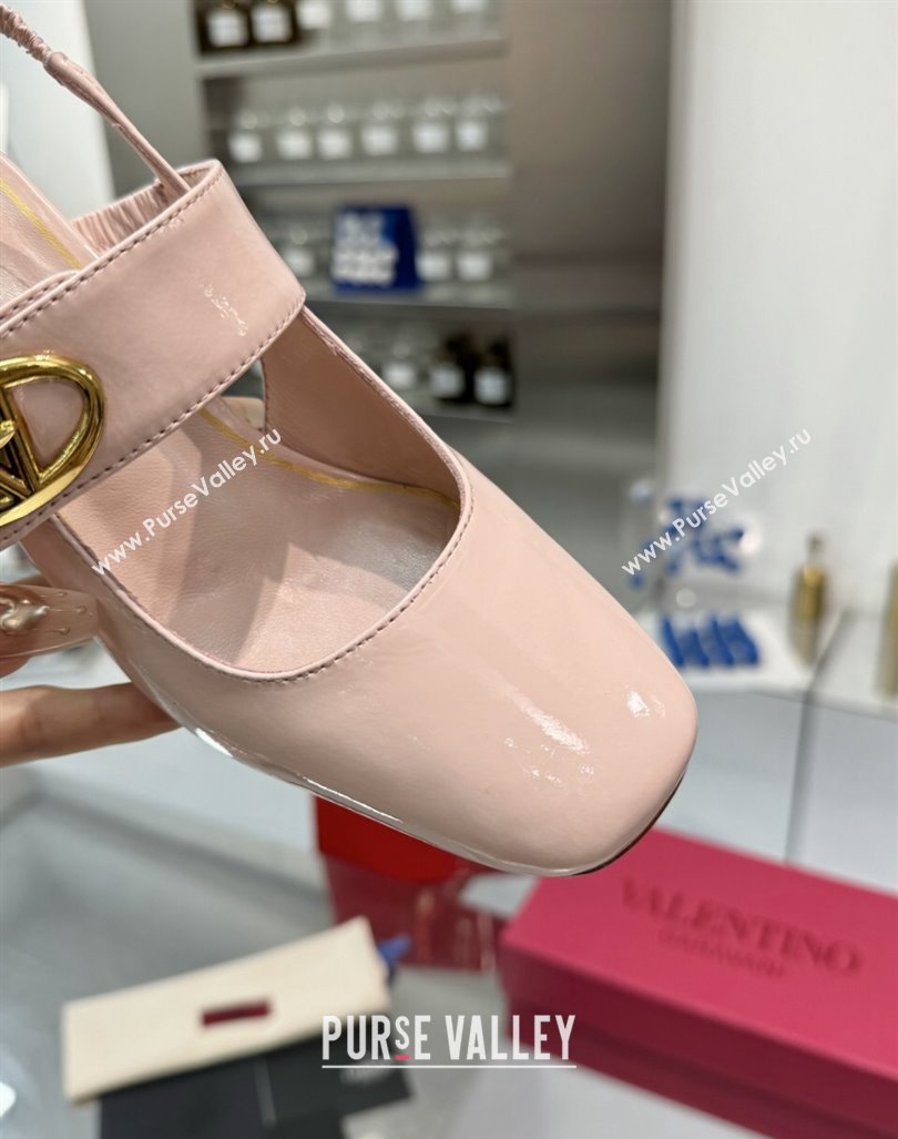 Valentino VLogo Locker Mary-Janes Slingback Pumps 6cm in Patent Leather Light Pink 2024 (XL-241009032)