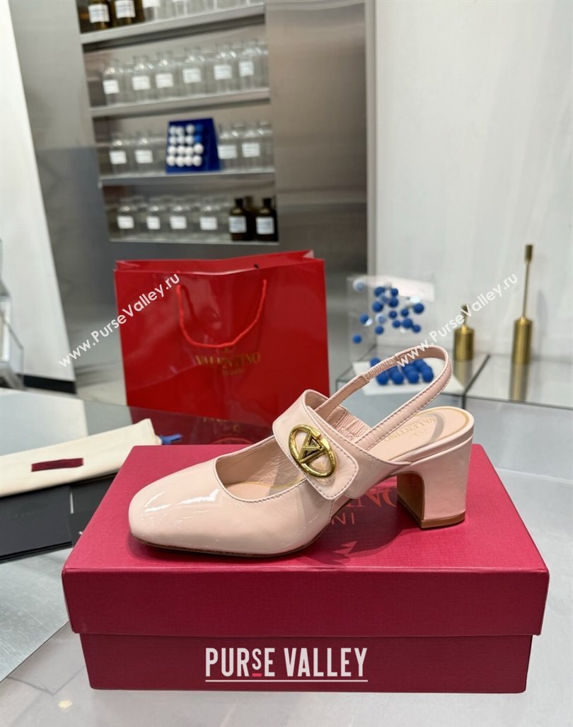 Valentino VLogo Locker Mary-Janes Slingback Pumps 6cm in Patent Leather Light Pink 2024 (XL-241009032)