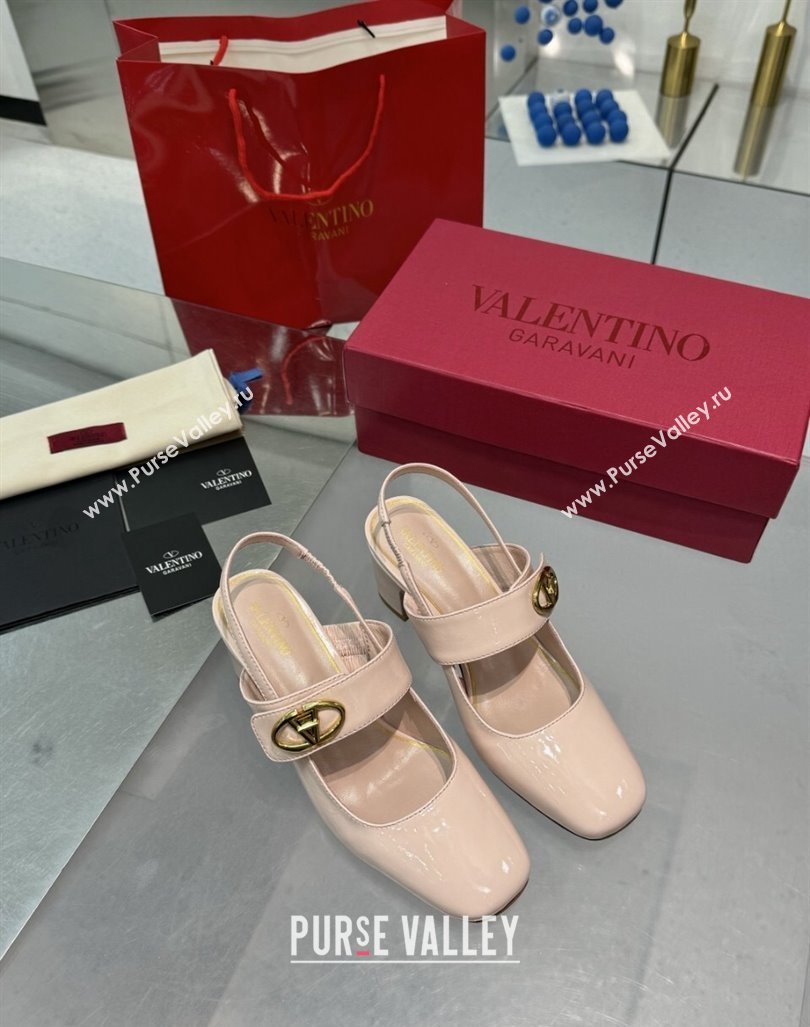 Valentino VLogo Locker Mary-Janes Slingback Pumps 6cm in Patent Leather Light Pink 2024 (XL-241009032)