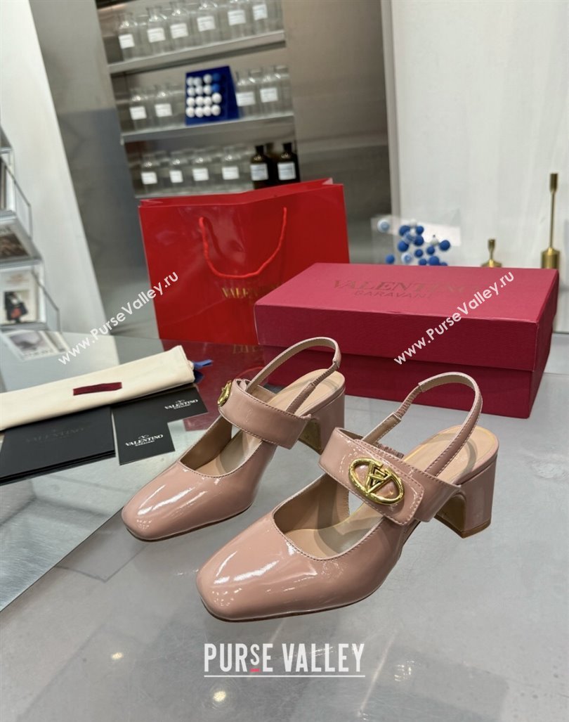 Valentino VLogo Locker Mary-Janes Slingback Pumps 6cm in Patent Leather Dusty Pink 2024 (XL-241009034)