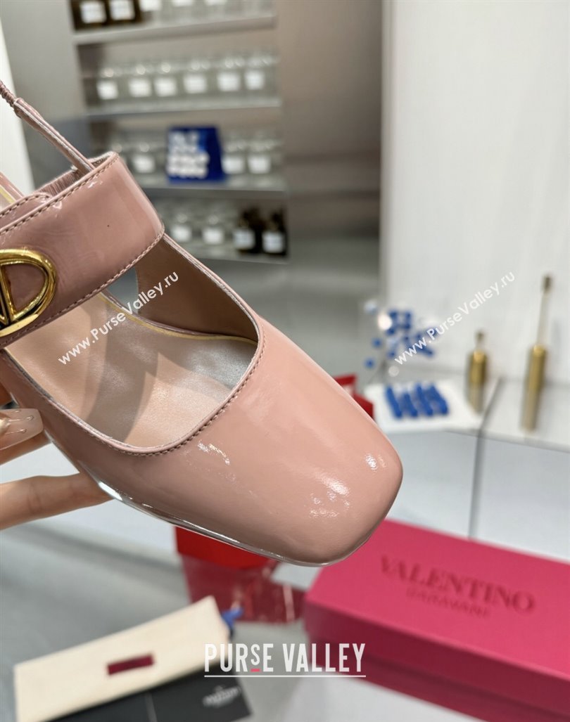 Valentino VLogo Locker Mary-Janes Slingback Pumps 6cm in Patent Leather Dusty Pink 2024 (XL-241009034)