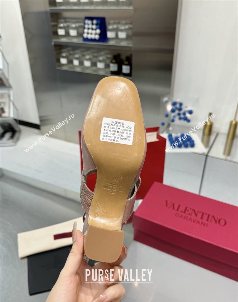 Valentino VLogo Locker Mary-Janes Slingback Pumps 6cm in Patent Leather Dusty Pink 2024 (XL-241009034)