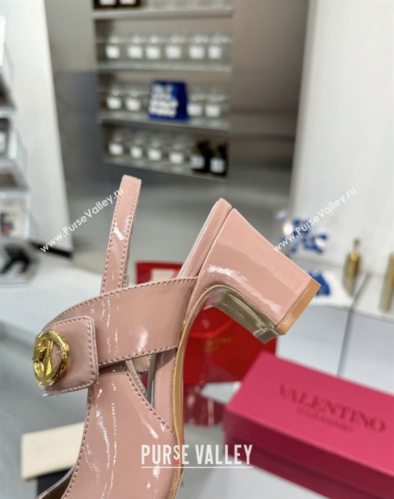 Valentino VLogo Locker Mary-Janes Slingback Pumps 6cm in Patent Leather Dusty Pink 2024 (XL-241009034)