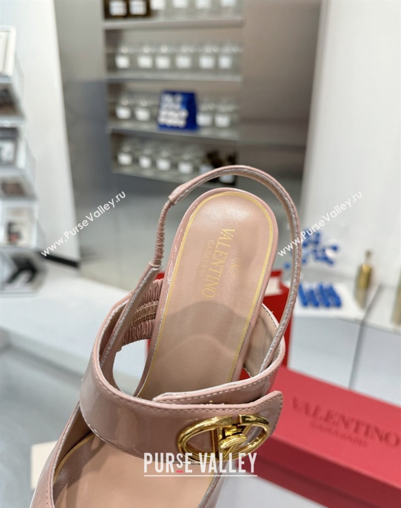 Valentino VLogo Locker Mary-Janes Slingback Pumps 6cm in Patent Leather Dusty Pink 2024 (XL-241009034)