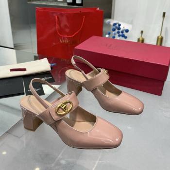 Valentino VLogo Locker Mary-Janes Slingback Pumps 6cm in Patent Leather Dusty Pink 2024 (XL-241009034)