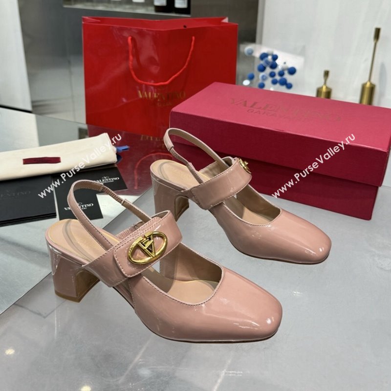 Valentino VLogo Locker Mary-Janes Slingback Pumps 6cm in Patent Leather Dusty Pink 2024 (XL-241009034)