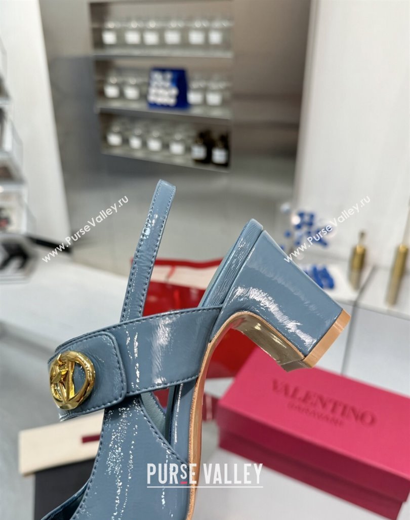 Valentino VLogo Locker Mary-Janes Slingback Pumps 6cm in Patent Leather Blue 2024 (XL-241009035)